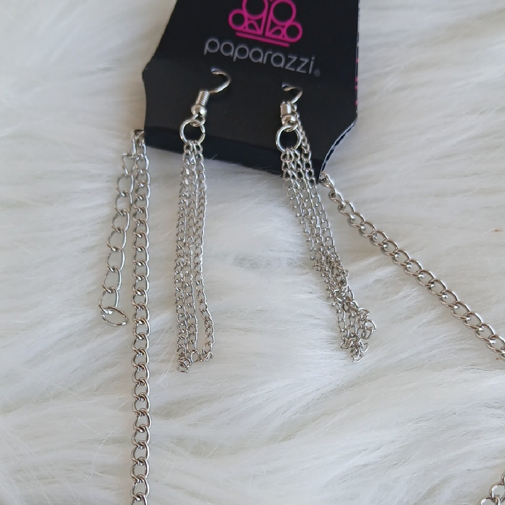Paparazzi Silver and Black Necklace with Cascading Fringe - Picture 6 of 12